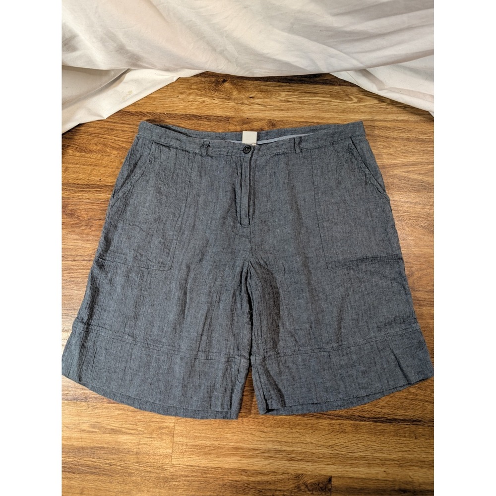 Poetry Women's Blue Linen Blend Wide Leg Cropped Culottes Pants US 14 UK 18